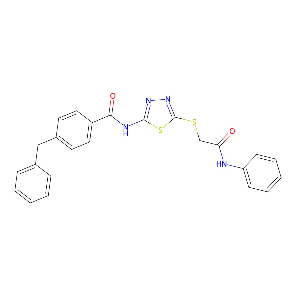 N-[5-(2-anilino-2-oxoethyl)sulfanyl-1,3,4-thiadiazol-2-yl]-4-benzylbenzamide molecular structure, CAS 392290-99-2