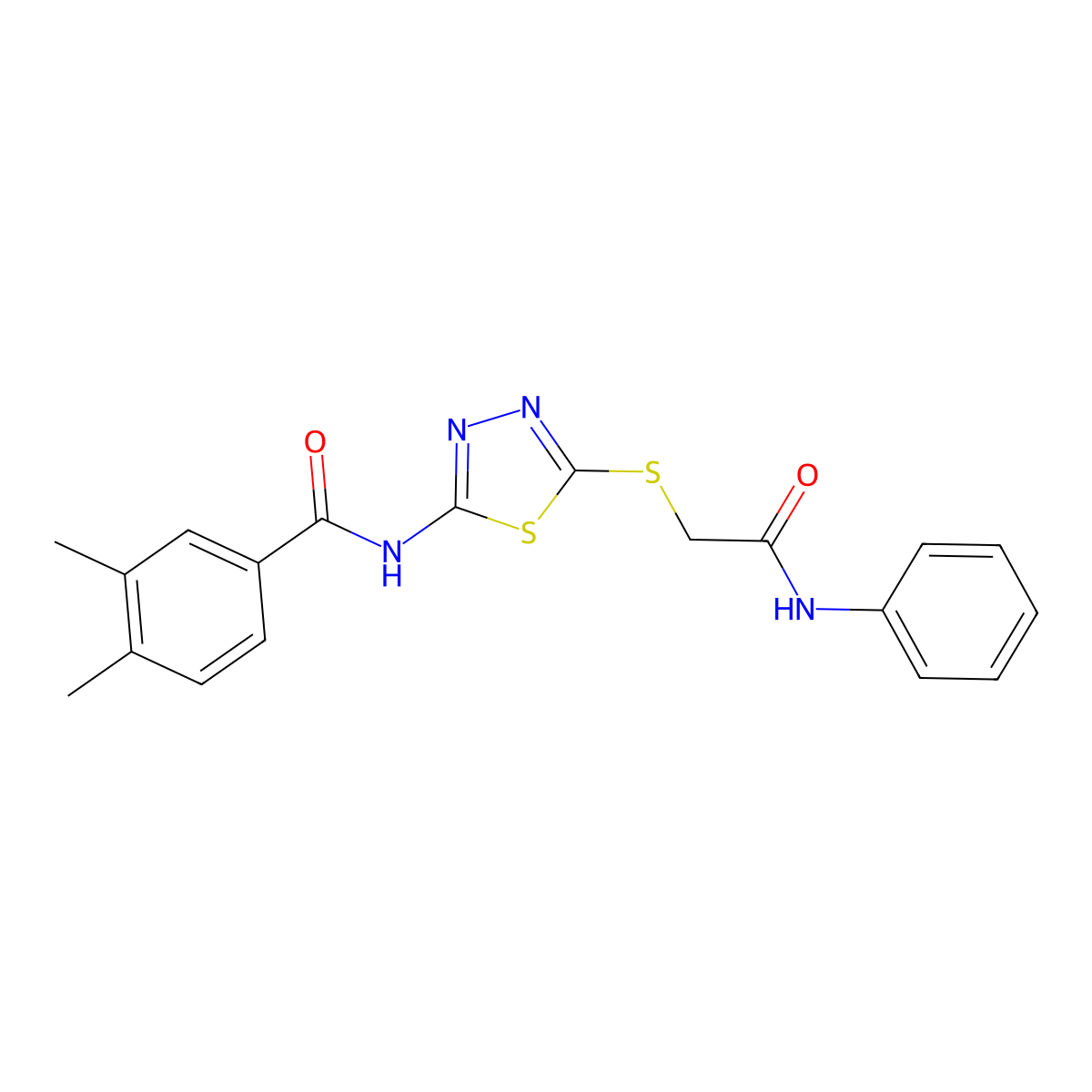 3,4-dimethyl-N-(5-((2-oxo-2-(phenylamino)ethyl)thio)-1,3,4-thiadiazol-2-yl)benzamide molecular structure, CAS 392291-02-0