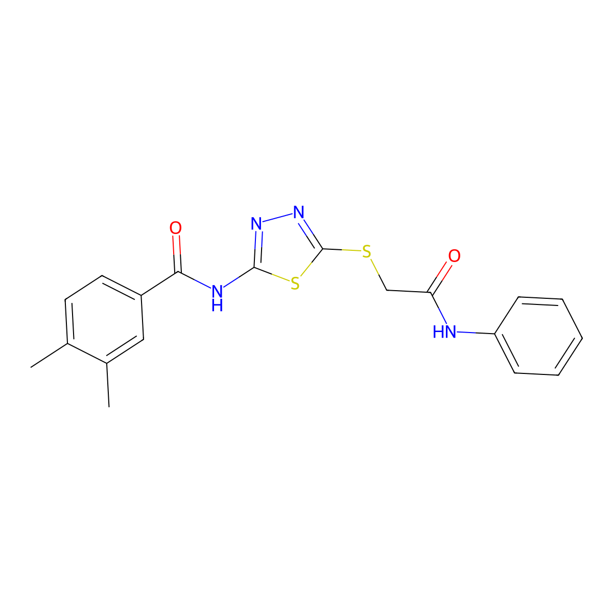 3,4-dimethyl-N-(5-((2-oxo-2-(phenylamino)ethyl)thio)-1,3,4-thiadiazol-2-yl)benzamide molecular structure, CAS 392291-02-0