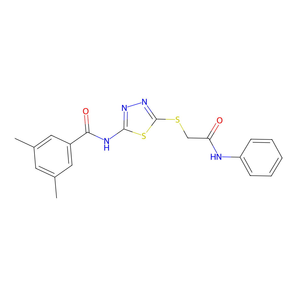 3,5-dimethyl-N-(5-((2-oxo-2-(phenylamino)ethyl)thio)-1,3,4-thiadiazol-2-yl)benzamide molecular structure, CAS 392291-03-1