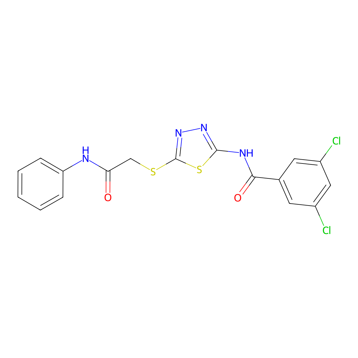 N-[5-(2-anilino-2-oxoethyl)sulfanyl-1,3,4-thiadiazol-2-yl]-3,5-dichlorobenzamide molecular structure, CAS 392291-04-2
