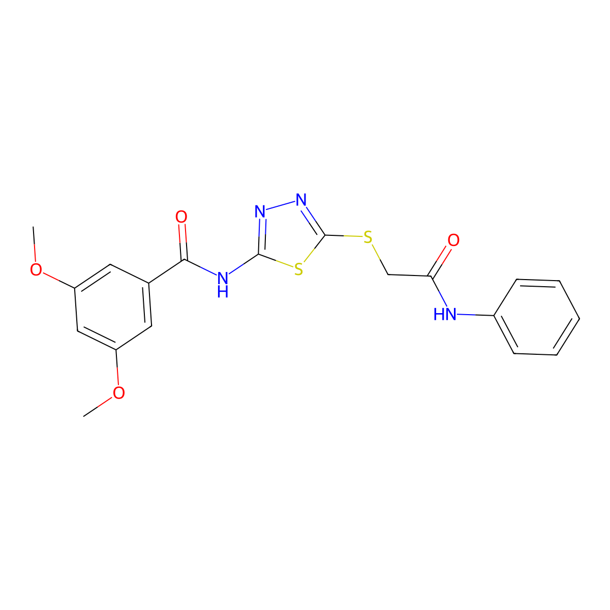 N-[5-(2-anilino-2-oxoethyl)sulfanyl-1,3,4-thiadiazol-2-yl]-3,5-dimethoxybenzamide molecular structure, CAS 392291-10-0