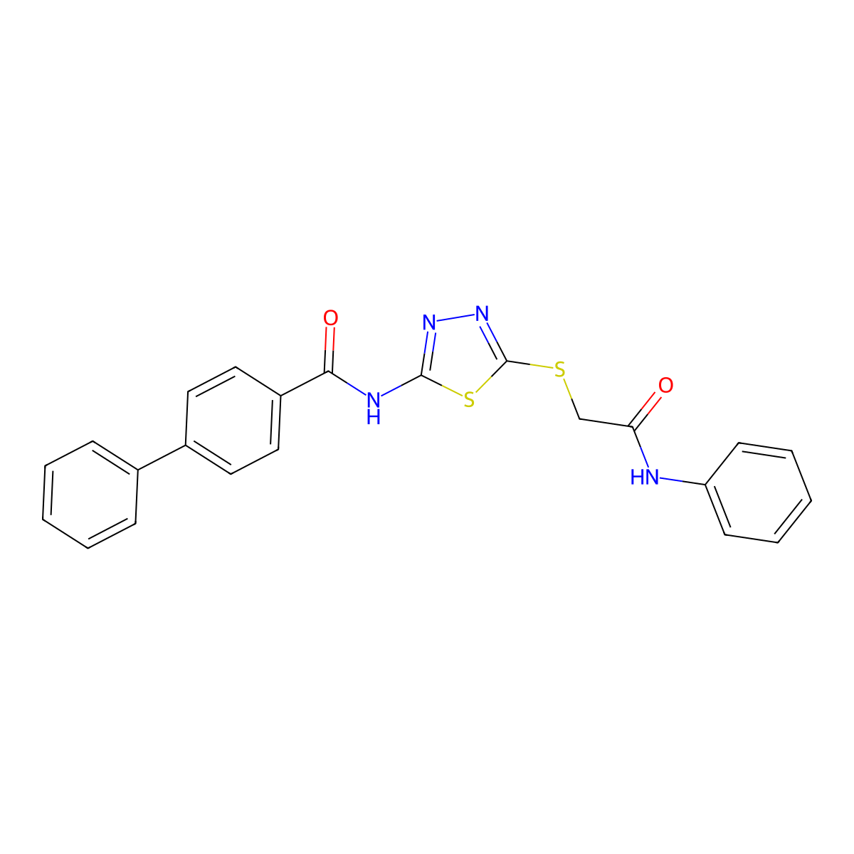 N-[5-(2-anilino-2-oxoethyl)sulfanyl-1,3,4-thiadiazol-2-yl]-4-phenylbenzamide molecular structure, CAS 392291-13-3