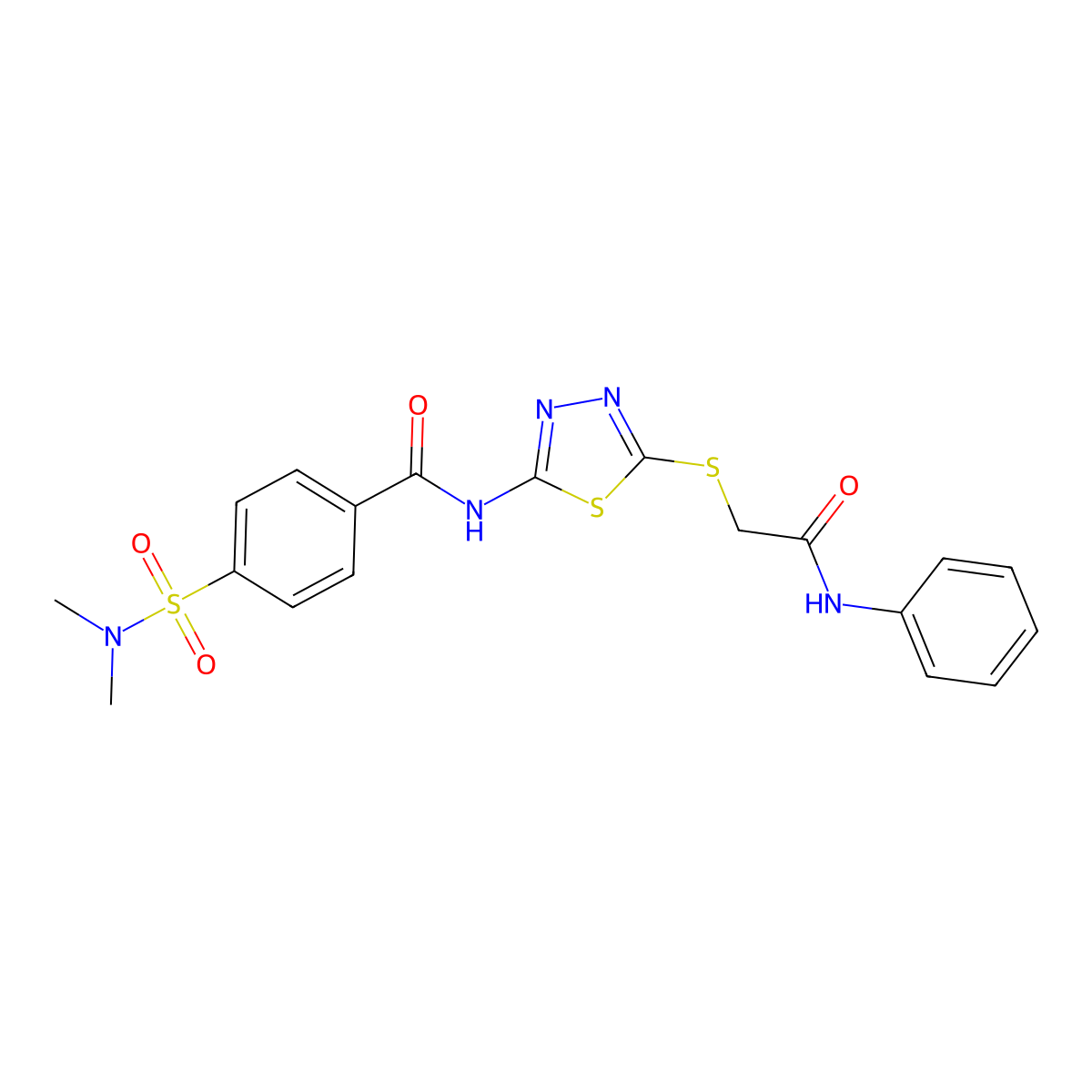 N-[5-(2-anilino-2-oxoethyl)sulfanyl-1,3,4-thiadiazol-2-yl]-4-(dimethylsulfamoyl)benzamide molecular structure, CAS 392291-14-4