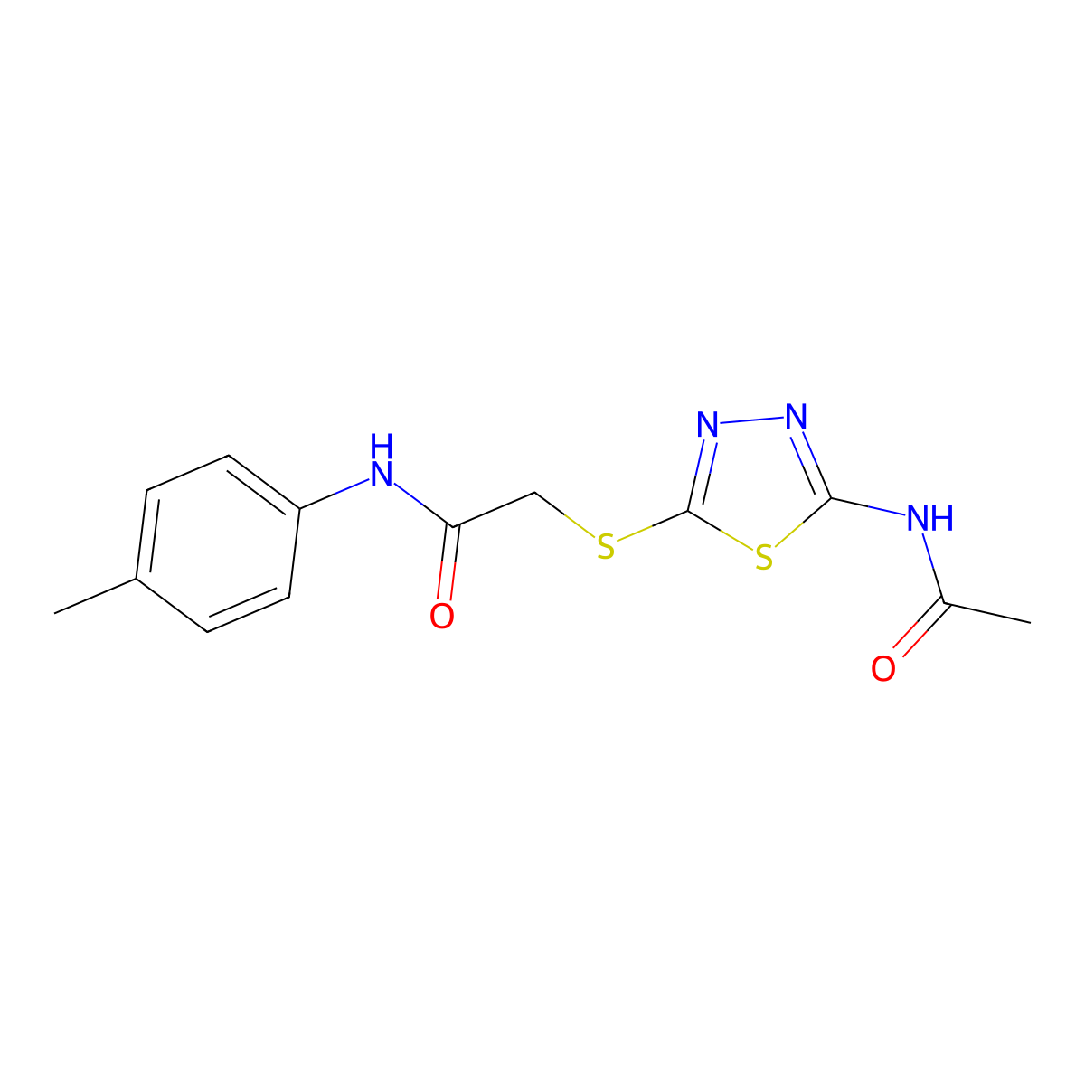 2-((5-acetamido-1,3,4-thiadiazol-2-yl)thio)-N-(p-tolyl)acetamide molecular structure, CAS 392291-21-3