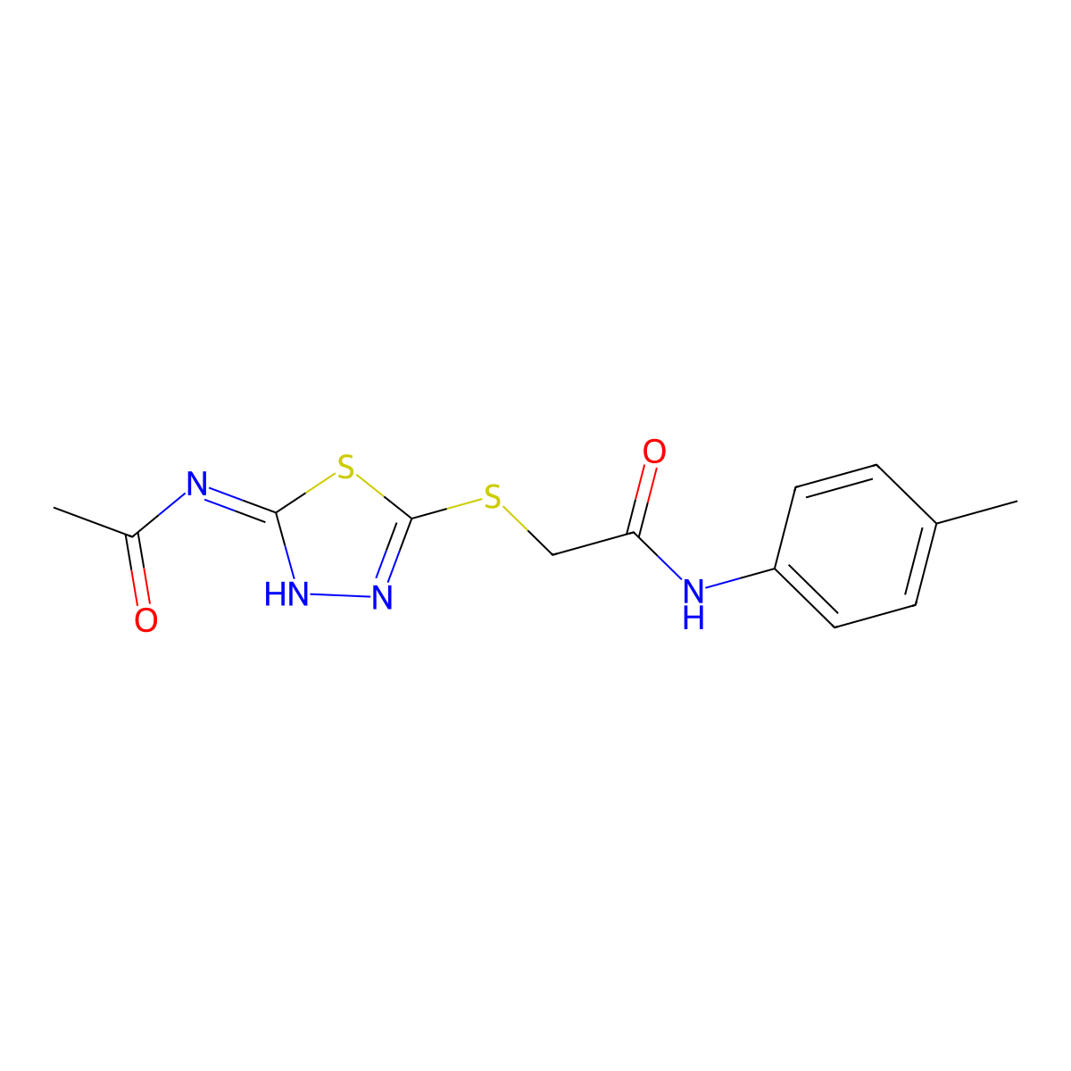 2-((5-acetamido-1,3,4-thiadiazol-2-yl)thio)-N-(p-tolyl)acetamide molecular structure, CAS 392291-21-3