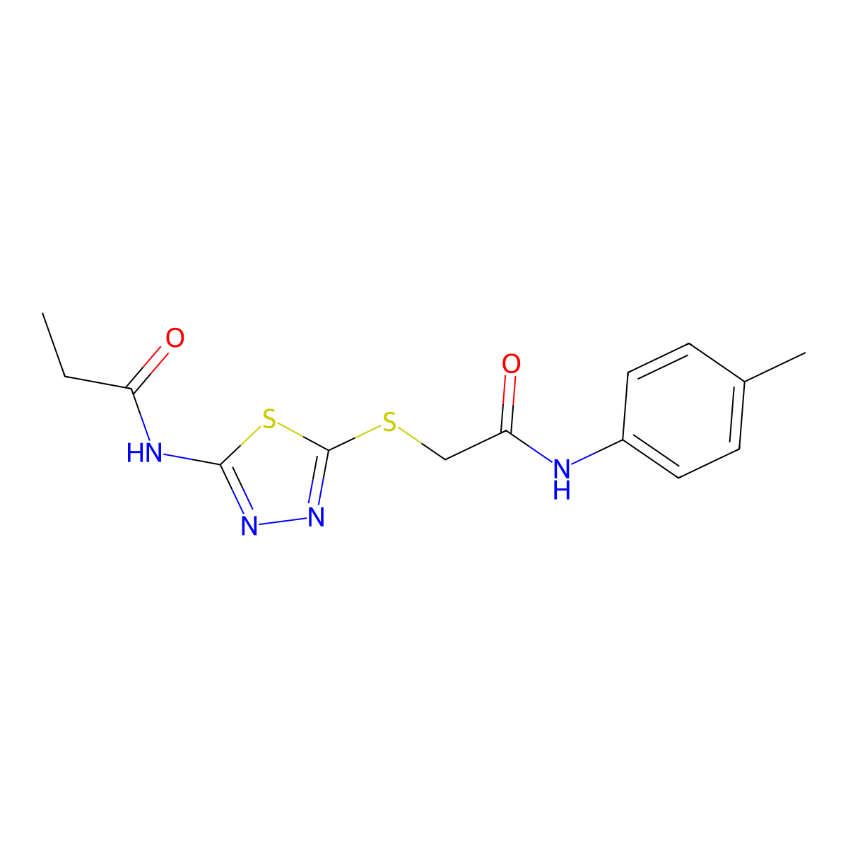 N-(5-((2-oxo-2-(p-tolylamino)ethyl)thio)-1,3,4-thiadiazol-2-yl)propionamide molecular structure, CAS 392291-22-4