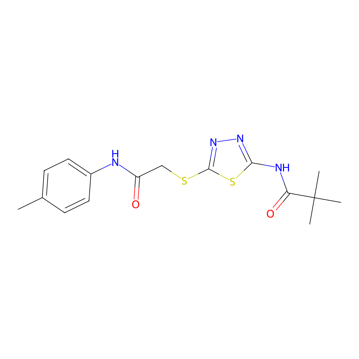 N-(5-((2-oxo-2-(p-tolylamino)ethyl)thio)-1,3,4-thiadiazol-2-yl)pivalamide molecular structure, CAS 392291-23-5