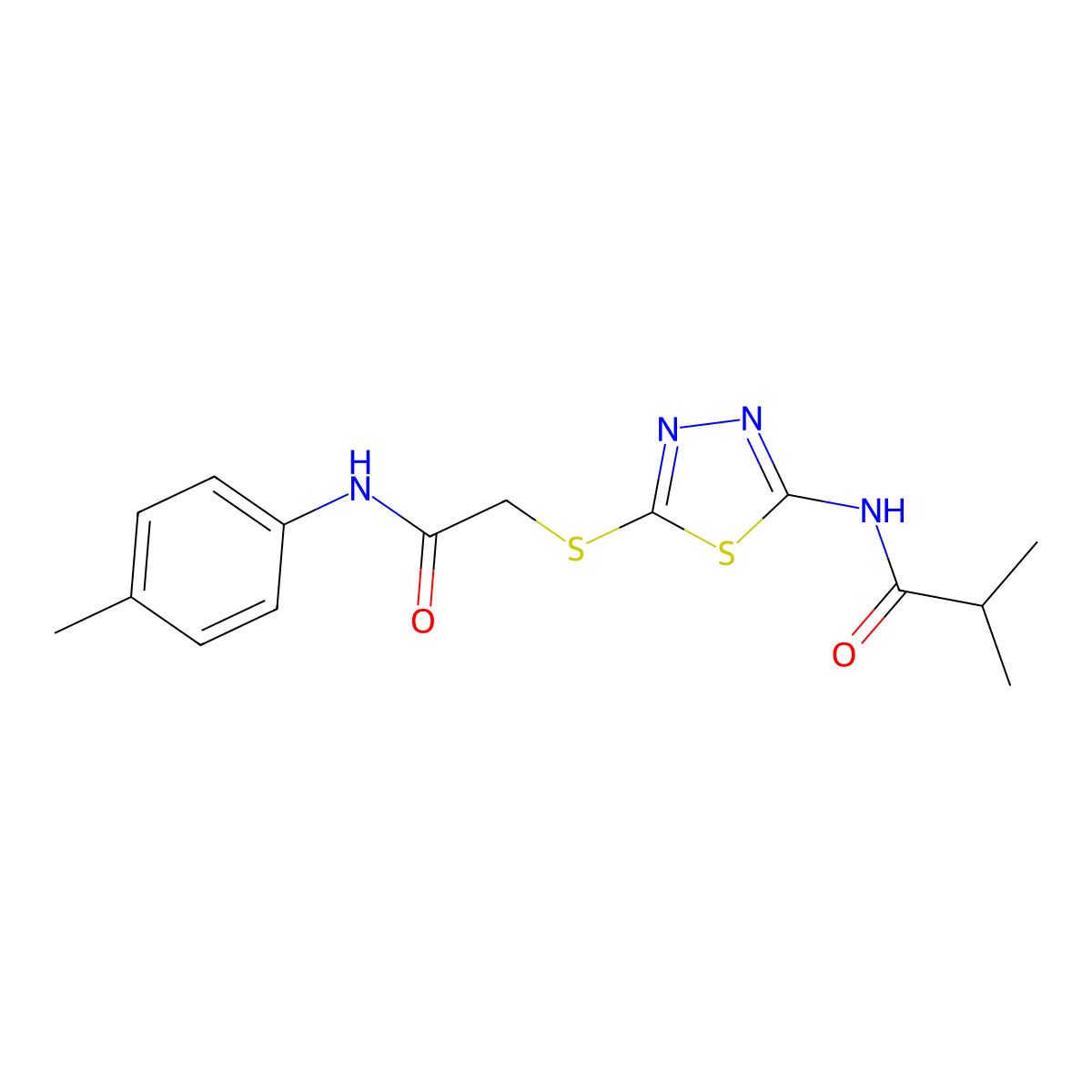N-(5-((2-oxo-2-(p-tolylamino)ethyl)thio)-1,3,4-thiadiazol-2-yl)isobutyramide molecular structure, CAS 392291-24-6