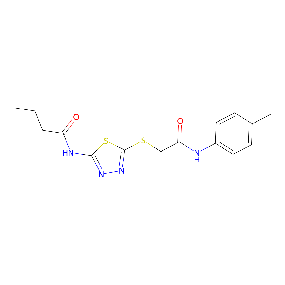 N-(5-((2-oxo-2-(p-tolylamino)ethyl)thio)-1,3,4-thiadiazol-2-yl)butyramide molecular structure, CAS 392291-25-7