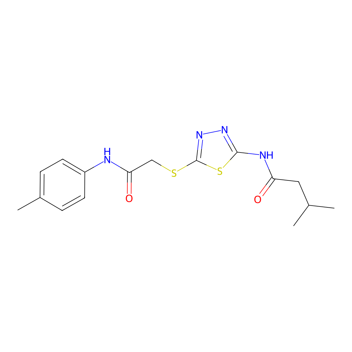 3-methyl-N-(5-((2-oxo-2-(p-tolylamino)ethyl)thio)-1,3,4-thiadiazol-2-yl)butanamide molecular structure, CAS 392291-28-0