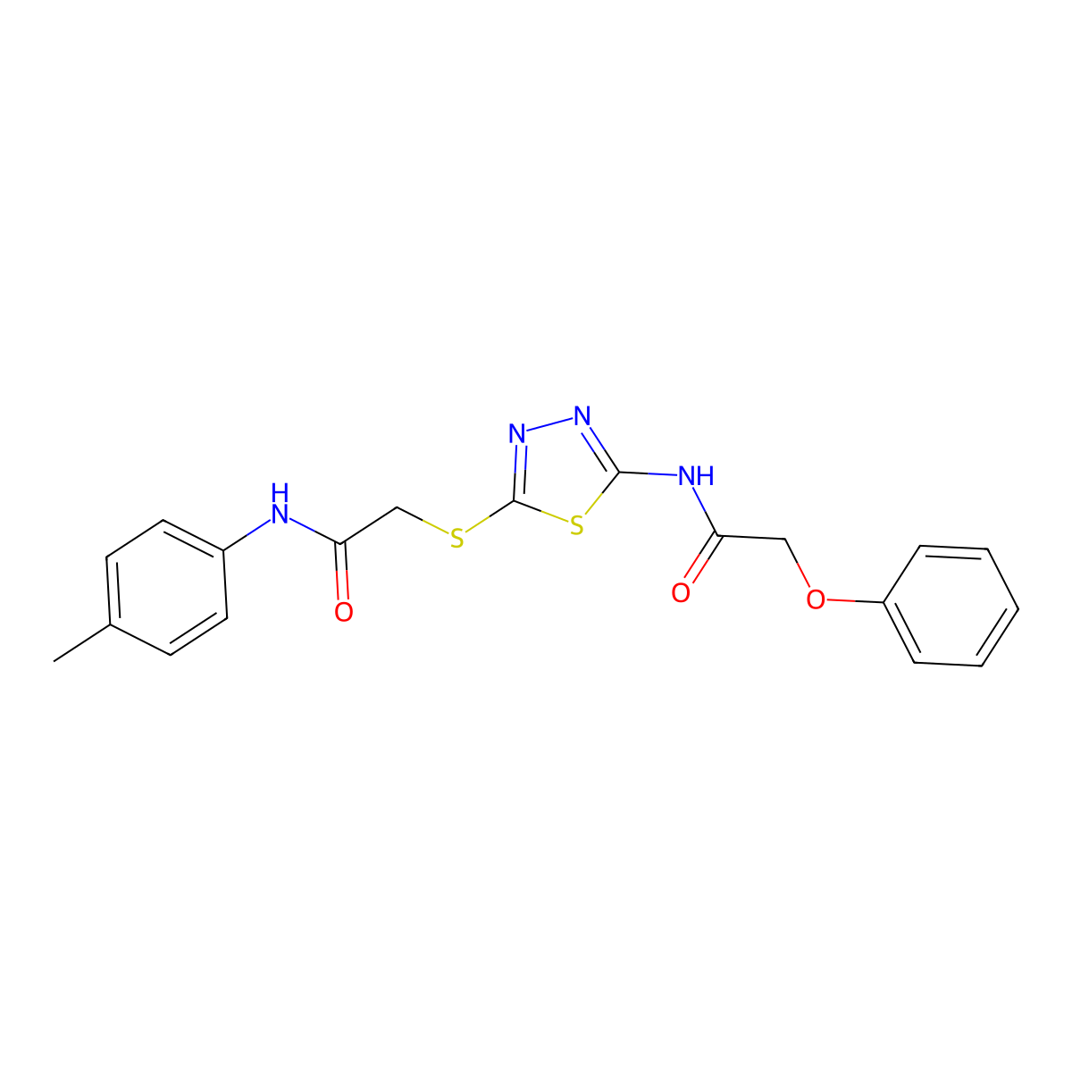 N-(5-((2-oxo-2-(p-tolylamino)ethyl)thio)-1,3,4-thiadiazol-2-yl)-2-phenoxyacetamide molecular structure, CAS 392291-29-1