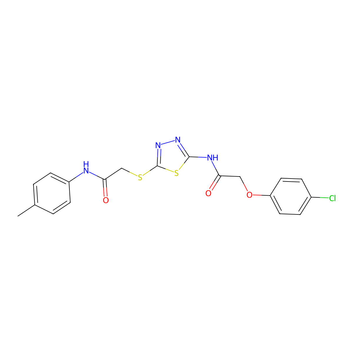 2-(4-chlorophenoxy)-N-(5-((2-oxo-2-(p-tolylamino)ethyl)thio)-1,3,4-thiadiazol-2-yl)acetamide molecular structure, CAS 392291-30-4