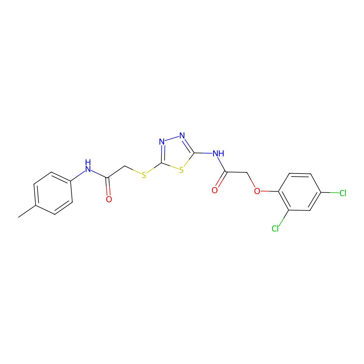 2-(2,4-dichlorophenoxy)-N-(5-((2-oxo-2-(p-tolylamino)ethyl)thio)-1,3,4-thiadiazol-2-yl)acetamide molecular structure, CAS 392291-31-5