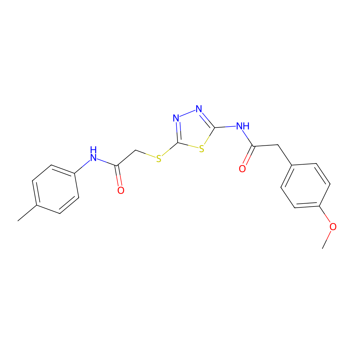 2-(4-methoxyphenyl)-N-(5-((2-oxo-2-(p-tolylamino)ethyl)thio)-1,3,4-thiadiazol-2-yl)acetamide molecular structure, CAS 392291-33-7