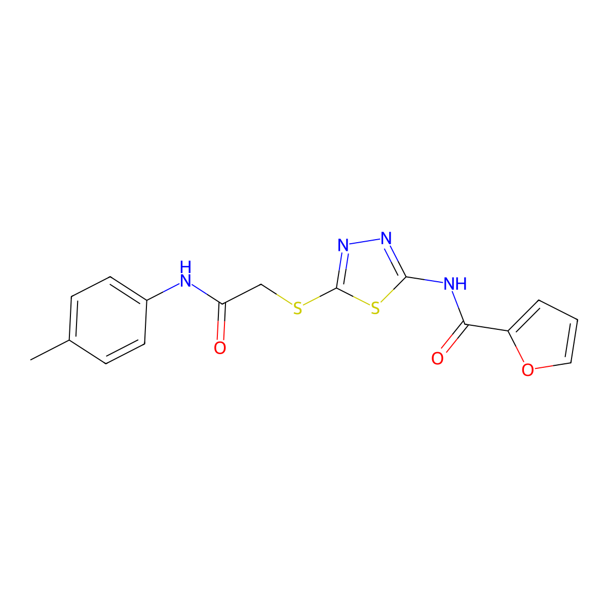 N-(5-((2-oxo-2-(p-tolylamino)ethyl)thio)-1,3,4-thiadiazol-2-yl)furan-2-carboxamide molecular structure, CAS 392291-37-1