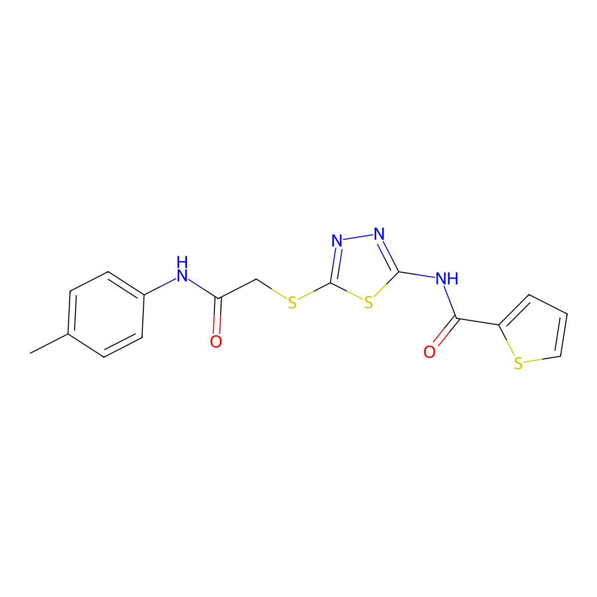 N-(5-((2-oxo-2-(p-tolylamino)ethyl)thio)-1,3,4-thiadiazol-2-yl)thiophene-2-carboxamide molecular structure, CAS 392291-38-2