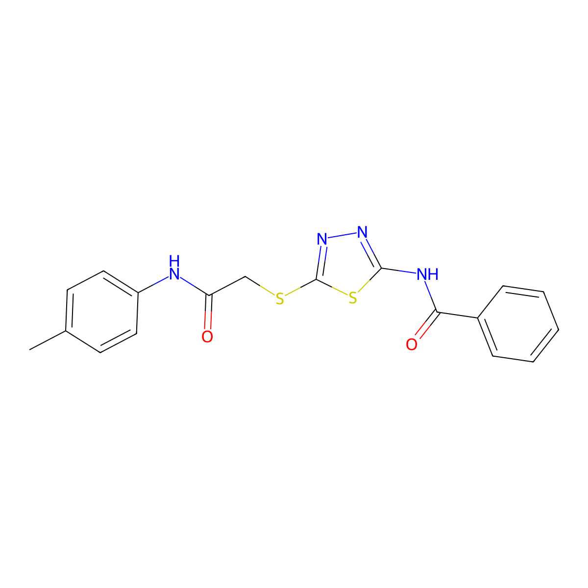 N-(5-((2-oxo-2-(p-tolylamino)ethyl)thio)-1,3,4-thiadiazol-2-yl)benzamide molecular structure, CAS 392291-40-6