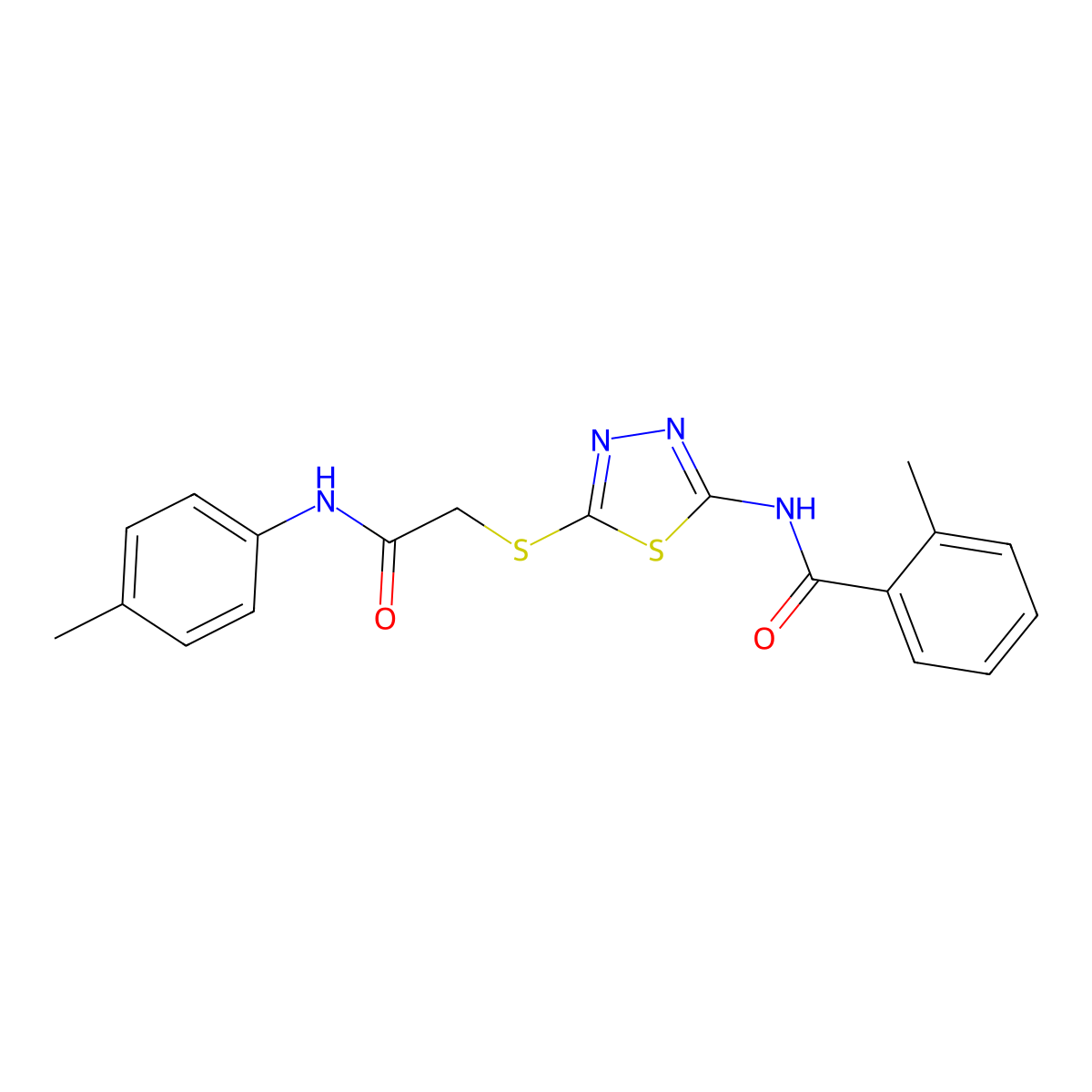 2-methyl-N-(5-((2-oxo-2-(p-tolylamino)ethyl)thio)-1,3,4-thiadiazol-2-yl)benzamide molecular structure, CAS 392291-41-7