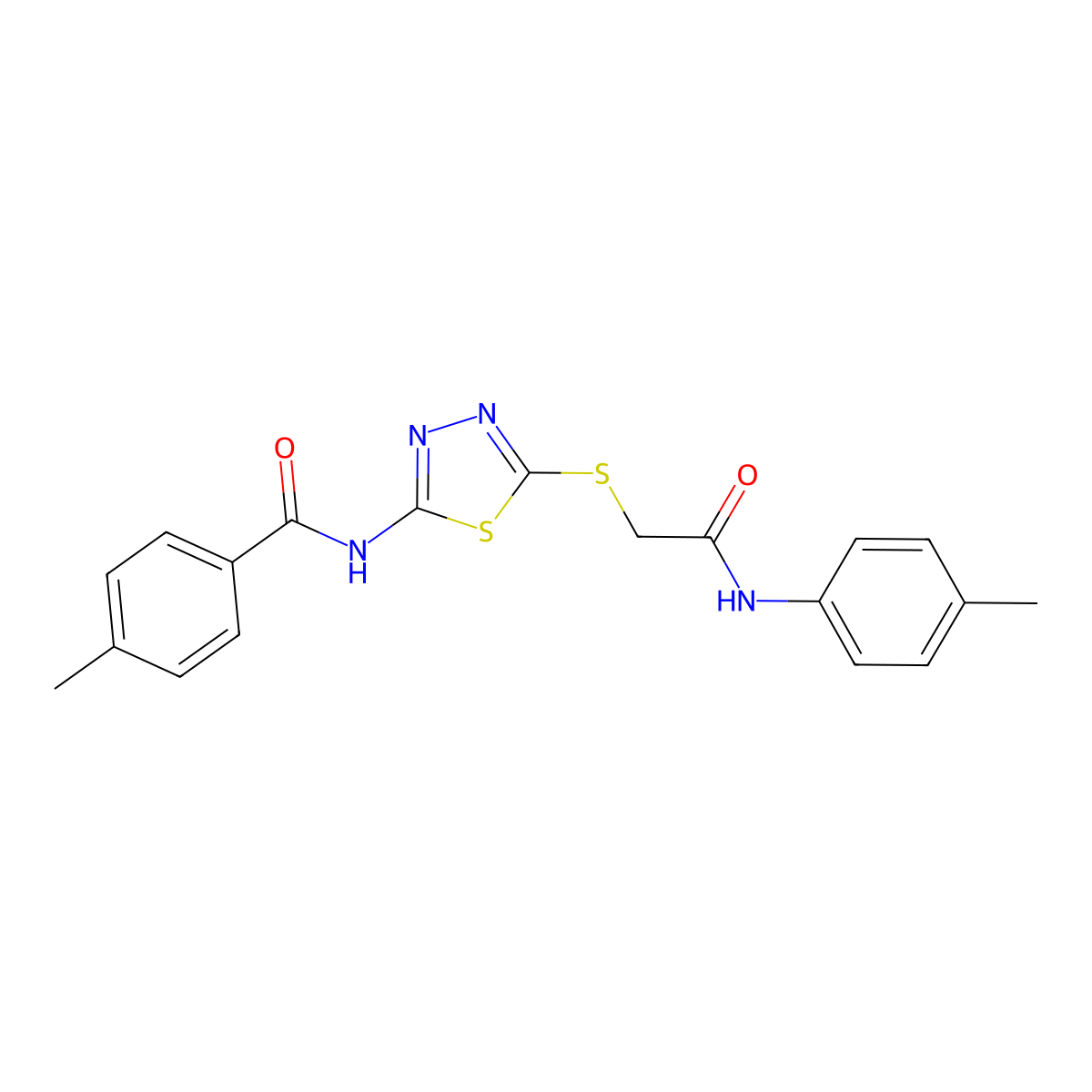 4-methyl-N-(5-((2-oxo-2-(p-tolylamino)ethyl)thio)-1,3,4-thiadiazol-2-yl)benzamide molecular structure, CAS 392291-43-9