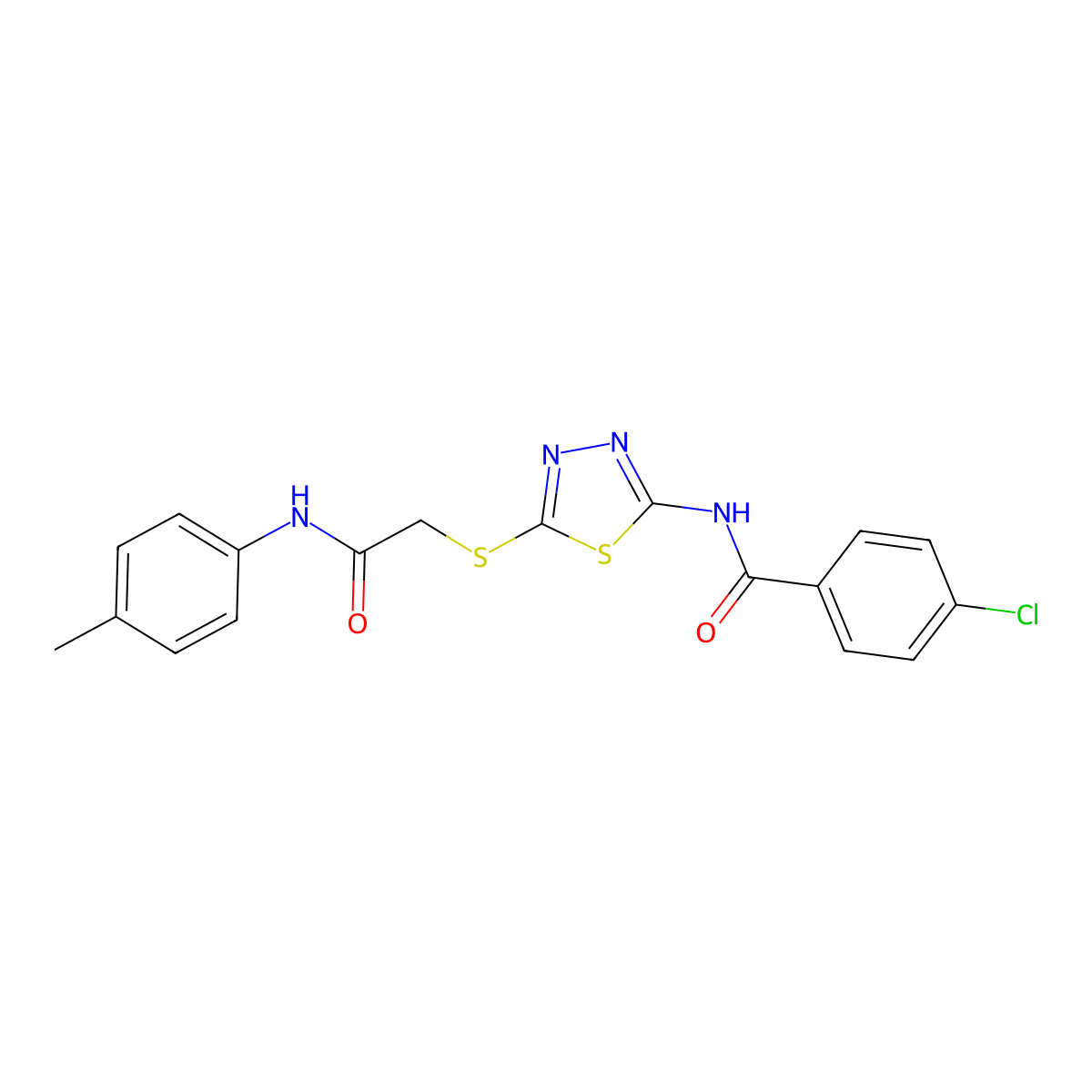 4-chloro-N-(5-((2-oxo-2-(p-tolylamino)ethyl)thio)-1,3,4-thiadiazol-2-yl)benzamide molecular structure, CAS 392291-44-0