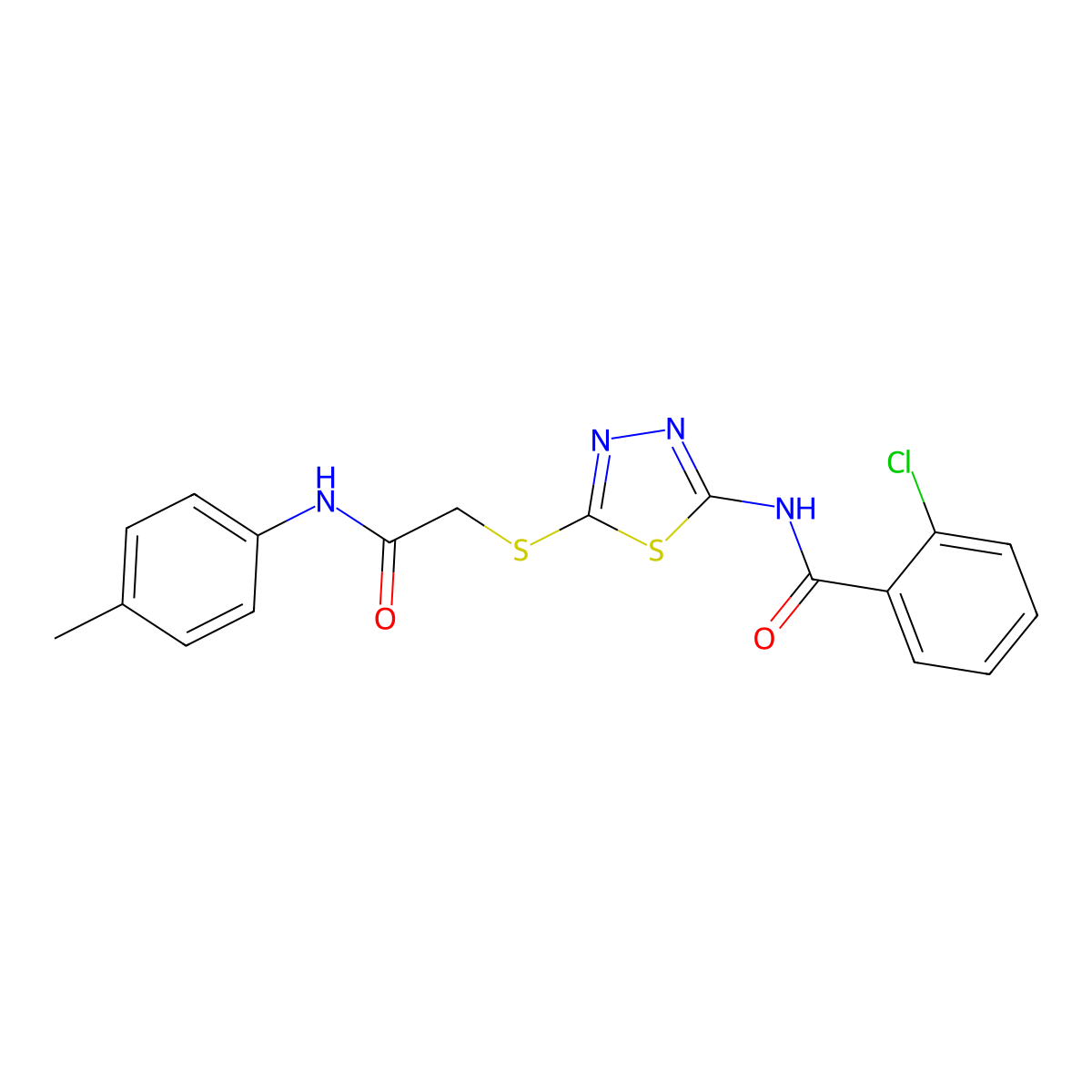 2-chloro-N-(5-((2-oxo-2-(p-tolylamino)ethyl)thio)-1,3,4-thiadiazol-2-yl)benzamide molecular structure, CAS 392291-46-2