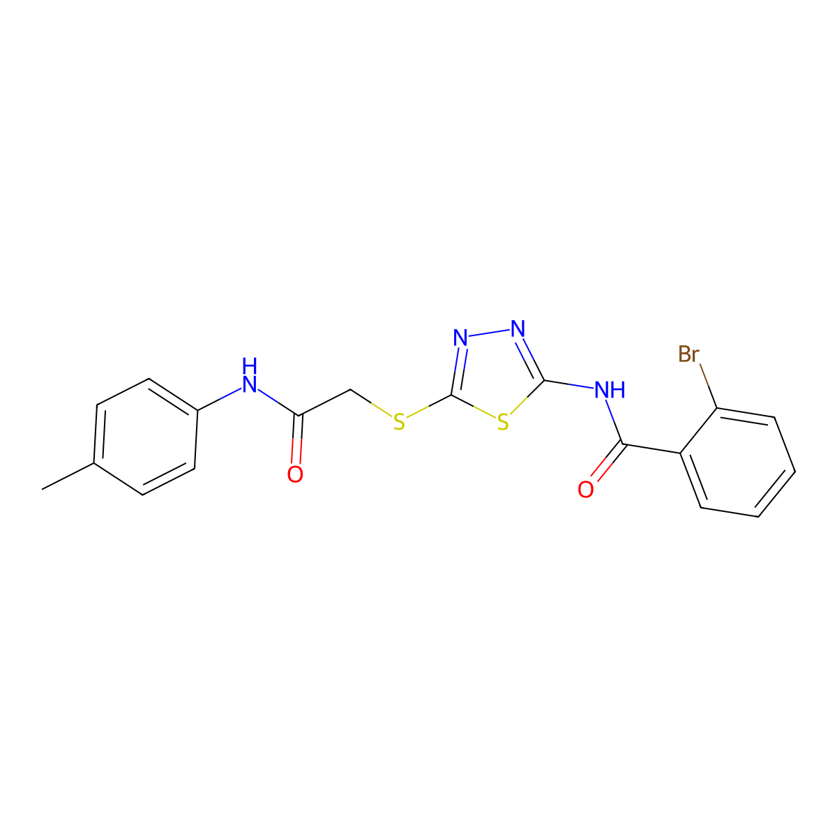 2-bromo-N-(5-((2-oxo-2-(p-tolylamino)ethyl)thio)-1,3,4-thiadiazol-2-yl)benzamide molecular structure, CAS 392291-47-3