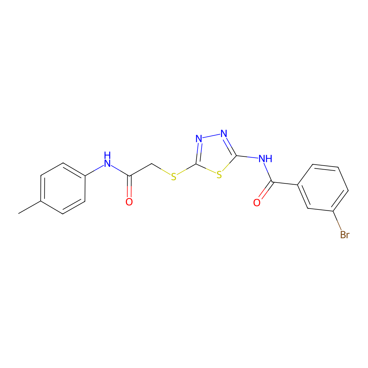 3-bromo-N-(5-((2-oxo-2-(p-tolylamino)ethyl)thio)-1,3,4-thiadiazol-2-yl)benzamide molecular structure, CAS 392291-48-4