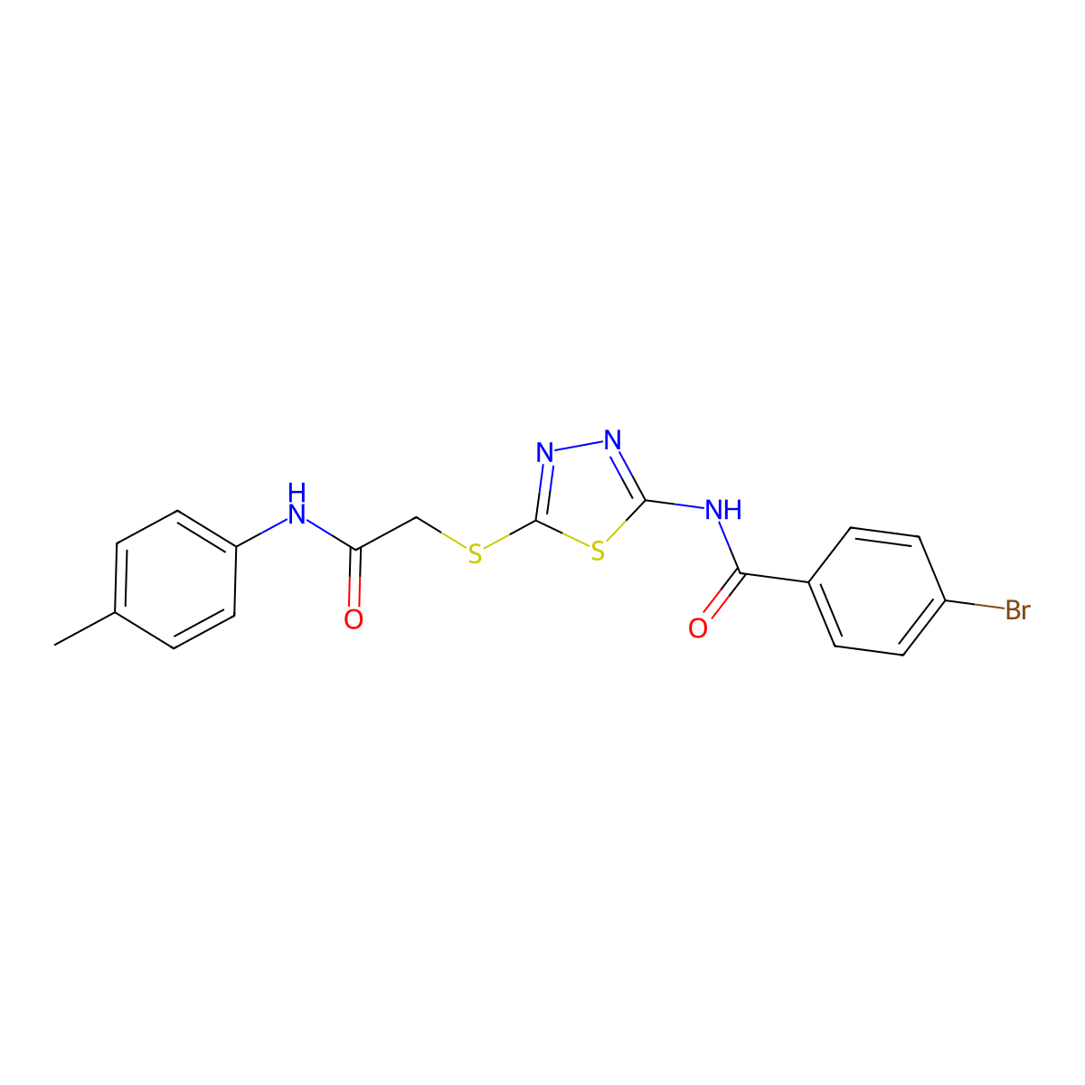 4-bromo-N-(5-((2-oxo-2-(p-tolylamino)ethyl)thio)-1,3,4-thiadiazol-2-yl)benzamide molecular structure, CAS 392291-49-5