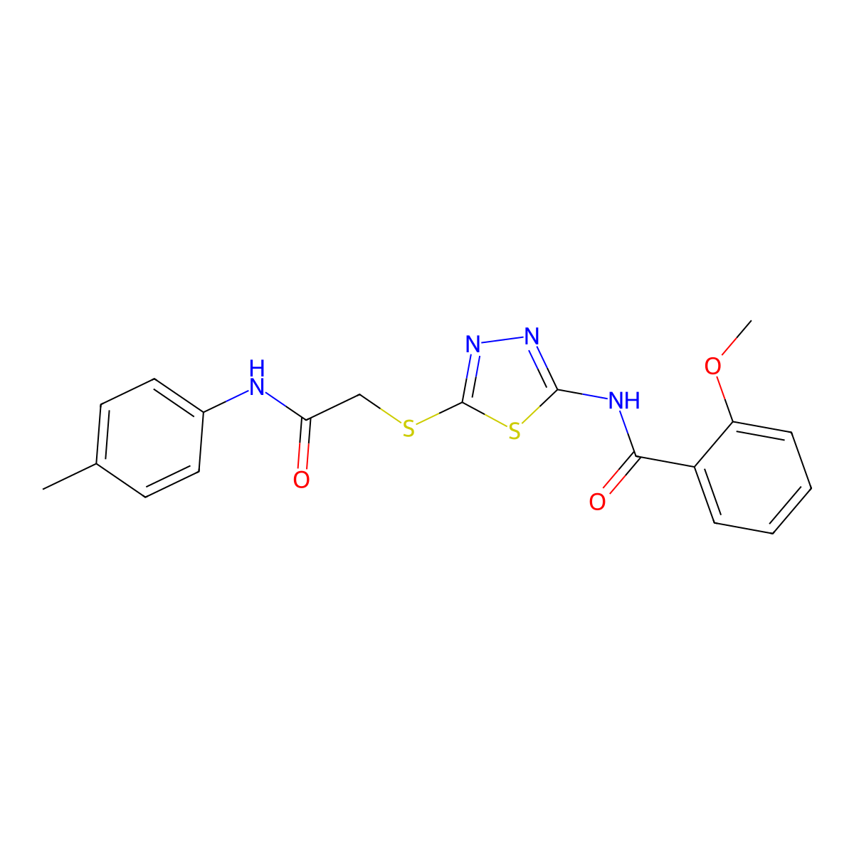2-methoxy-N-(5-((2-oxo-2-(p-tolylamino)ethyl)thio)-1,3,4-thiadiazol-2-yl)benzamide molecular structure, CAS 392291-50-8