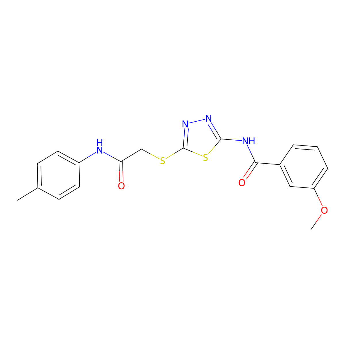 3-methoxy-N-(5-((2-oxo-2-(p-tolylamino)ethyl)thio)-1,3,4-thiadiazol-2-yl)benzamide molecular structure, CAS 392291-51-9