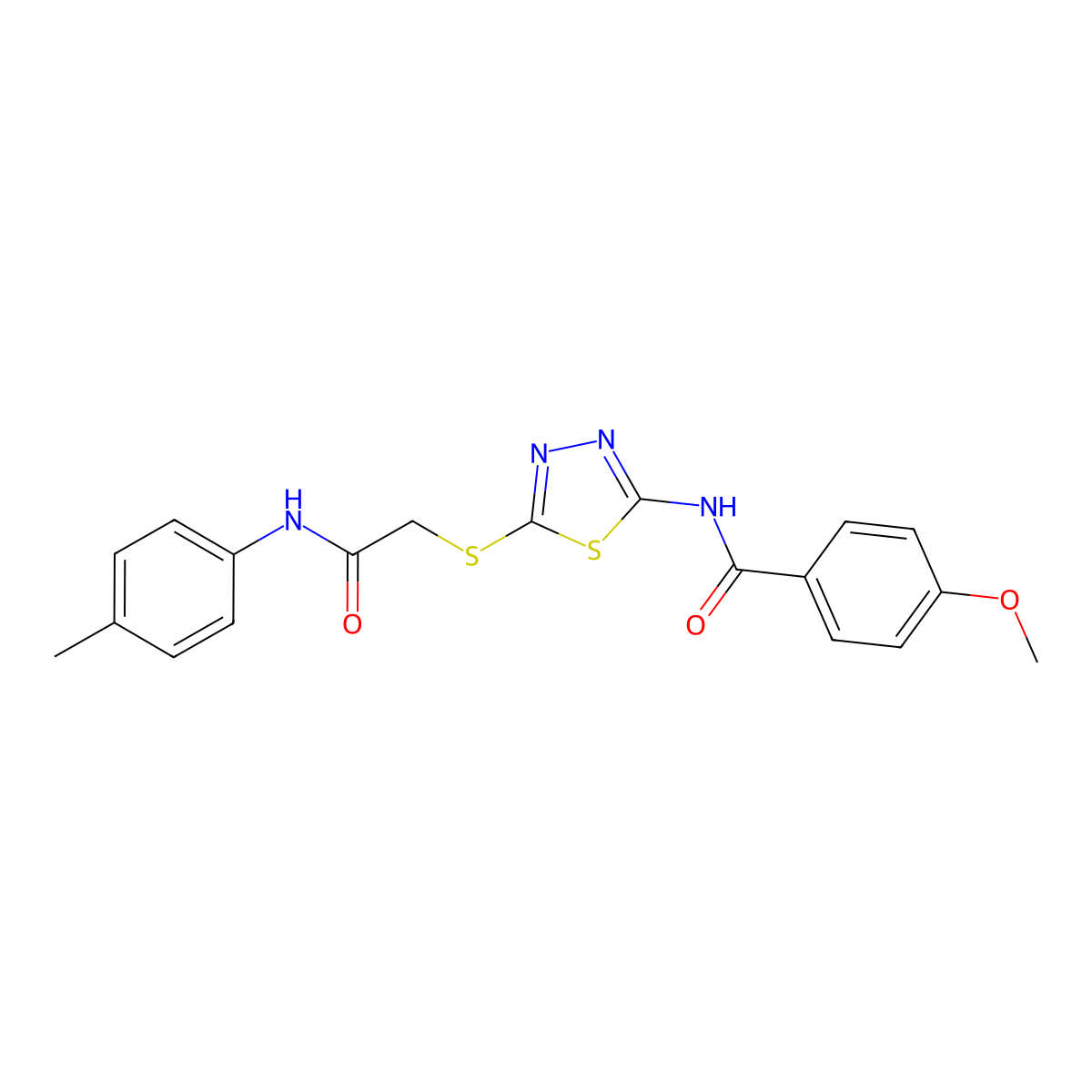 4-methoxy-N-(5-((2-oxo-2-(p-tolylamino)ethyl)thio)-1,3,4-thiadiazol-2-yl)benzamide molecular structure, CAS 392291-52-0