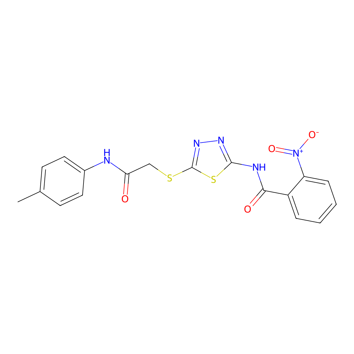 2-nitro-N-(5-((2-oxo-2-(p-tolylamino)ethyl)thio)-1,3,4-thiadiazol-2-yl)benzamide molecular structure, CAS 392291-53-1