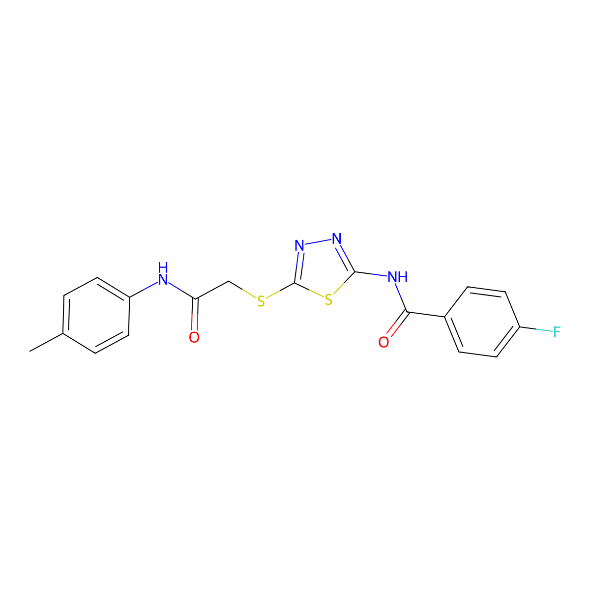 4-fluoro-N-(5-((2-oxo-2-(p-tolylamino)ethyl)thio)-1,3,4-thiadiazol-2-yl)benzamide molecular structure, CAS 392291-58-6