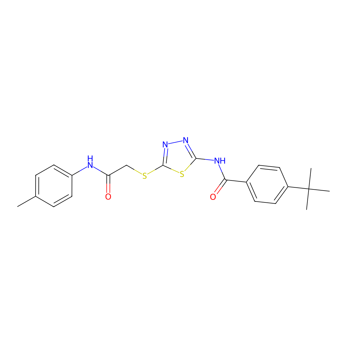 4-(tert-butyl)-N-(5-((2-oxo-2-(p-tolylamino)ethyl)thio)-1,3,4-thiadiazol-2-yl)benzamide molecular structure, CAS 392291-60-0