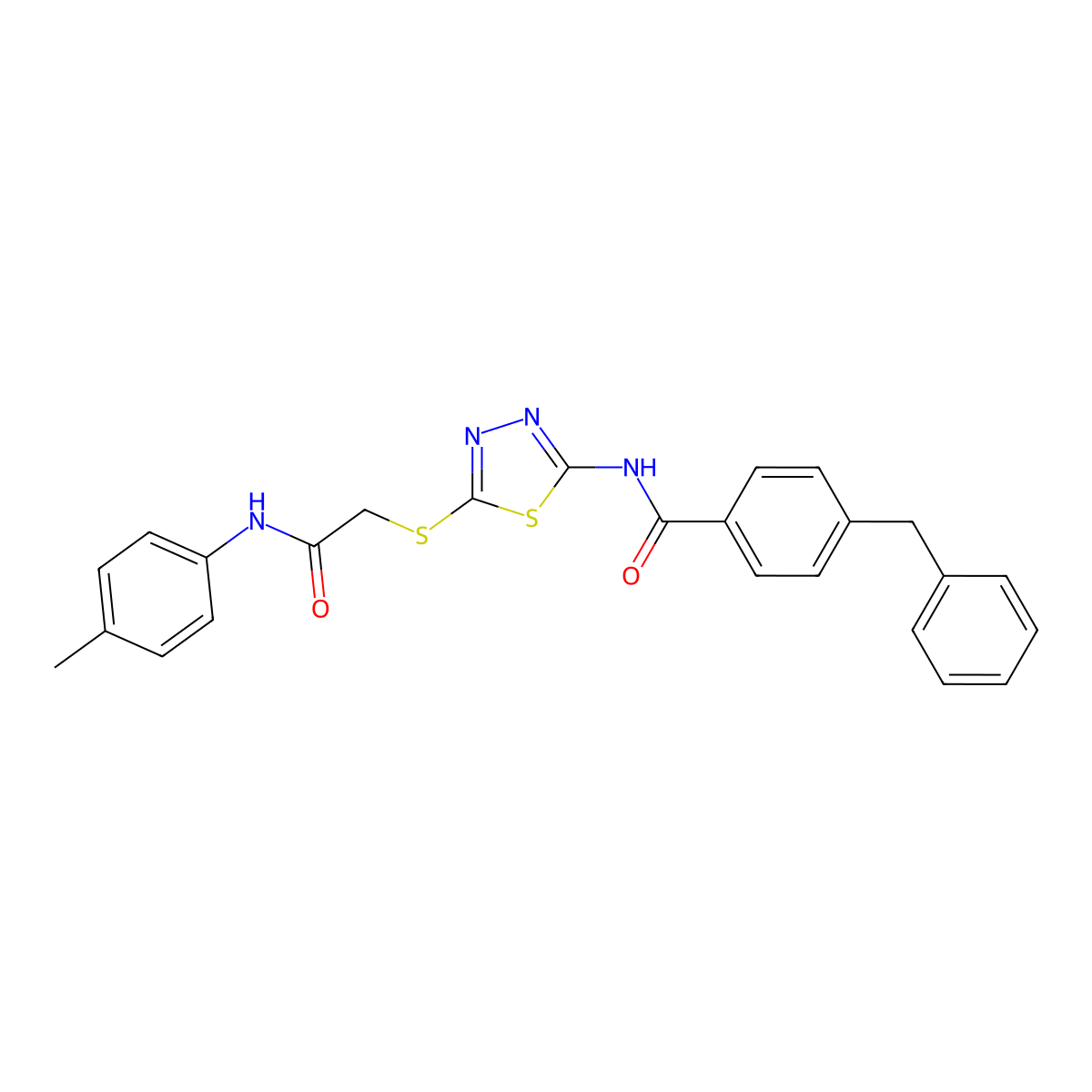 4-benzyl-N-(5-((2-oxo-2-(p-tolylamino)ethyl)thio)-1,3,4-thiadiazol-2-yl)benzamide molecular structure, CAS 392291-61-1