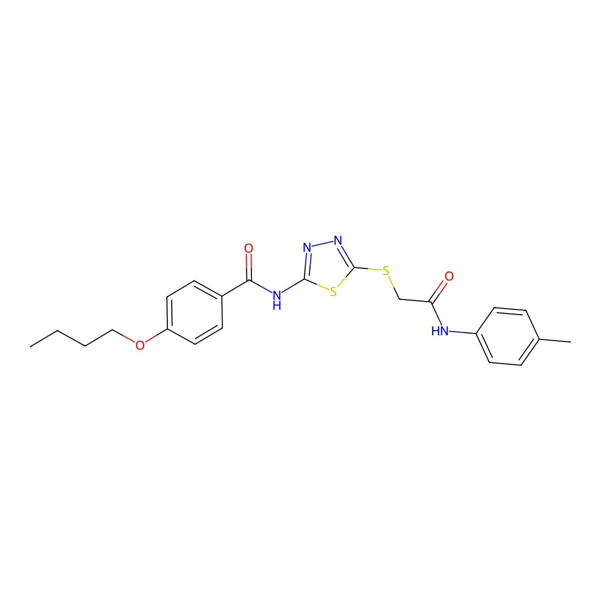 4-butoxy-N-(5-((2-oxo-2-(p-tolylamino)ethyl)thio)-1,3,4-thiadiazol-2-yl)benzamide molecular structure, CAS 392291-62-2