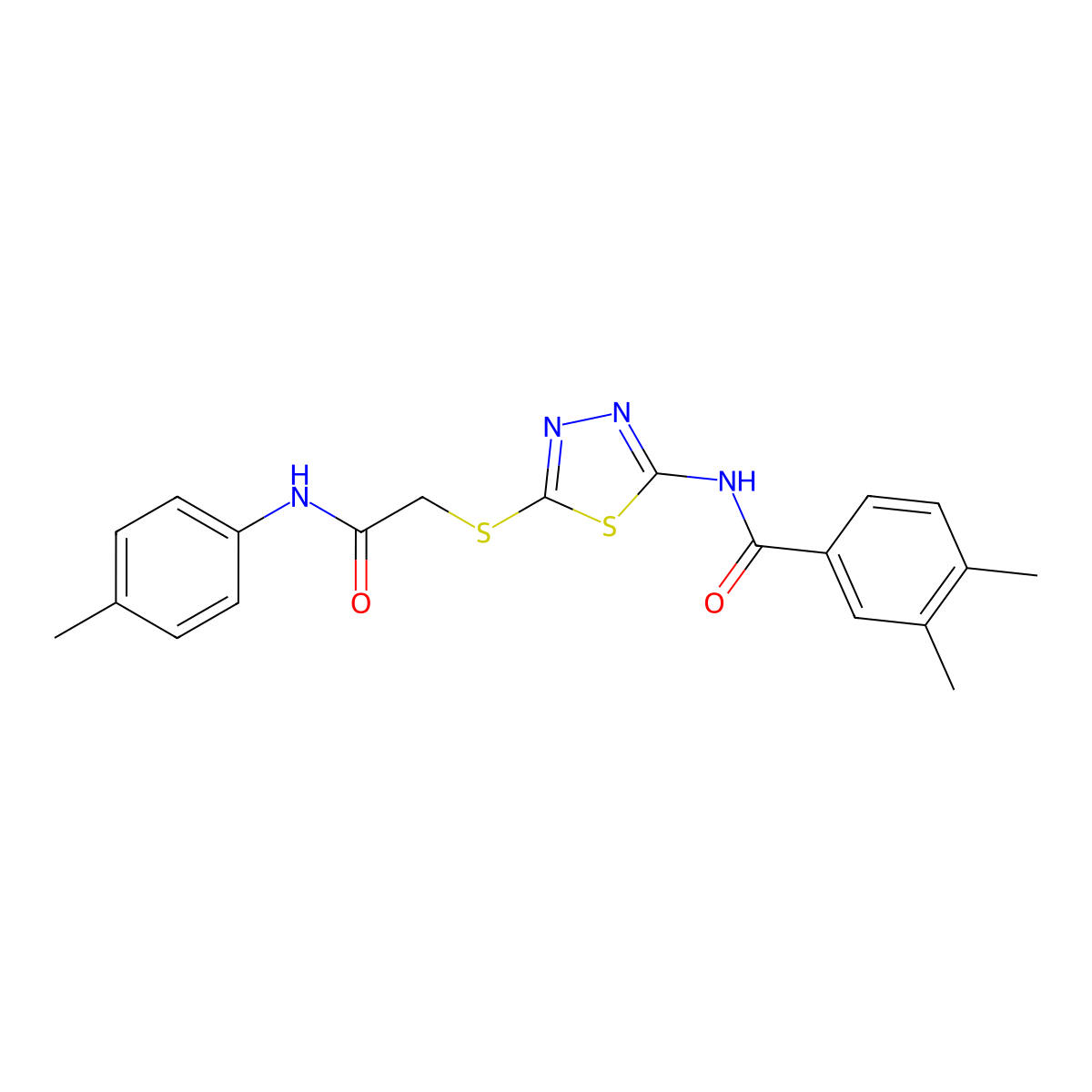 3,4-dimethyl-N-(5-((2-oxo-2-(p-tolylamino)ethyl)thio)-1,3,4-thiadiazol-2-yl)benzamide molecular structure, CAS 392291-66-6