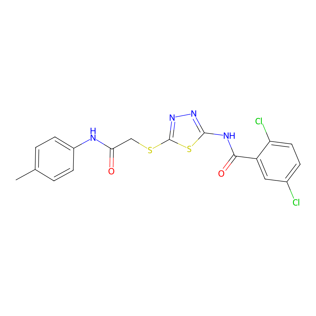 2,5-dichloro-N-(5-((2-oxo-2-(p-tolylamino)ethyl)thio)-1,3,4-thiadiazol-2-yl)benzamide molecular structure, CAS 392291-73-5