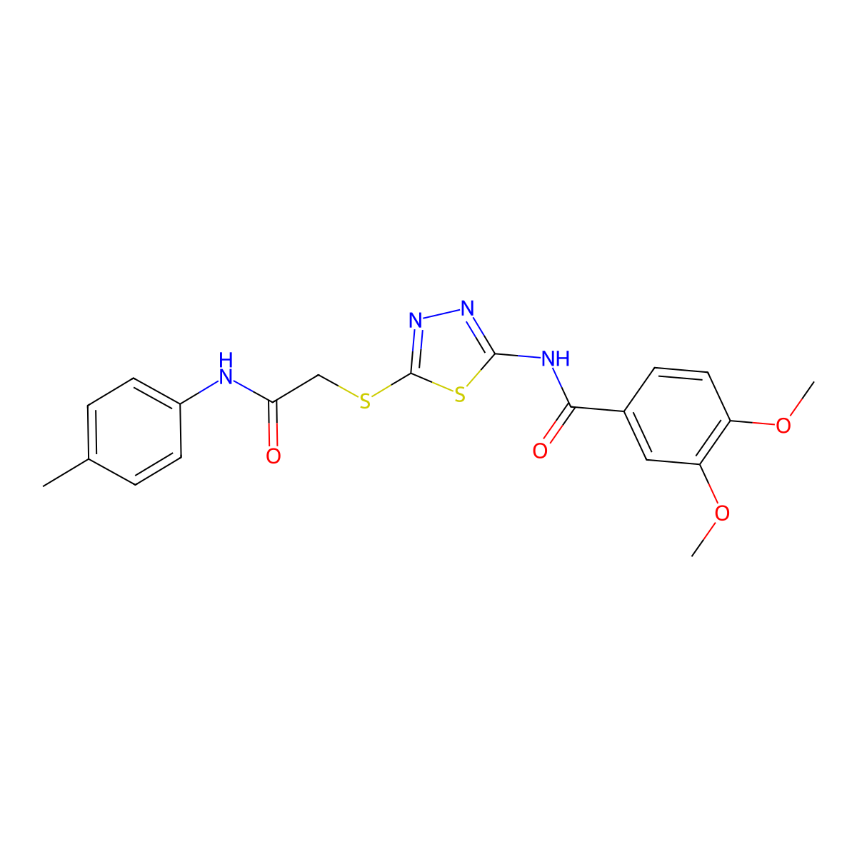 3,4-dimethoxy-N-(5-((2-oxo-2-(p-tolylamino)ethyl)thio)-1,3,4-thiadiazol-2-yl)benzamide molecular structure, CAS 392291-74-6