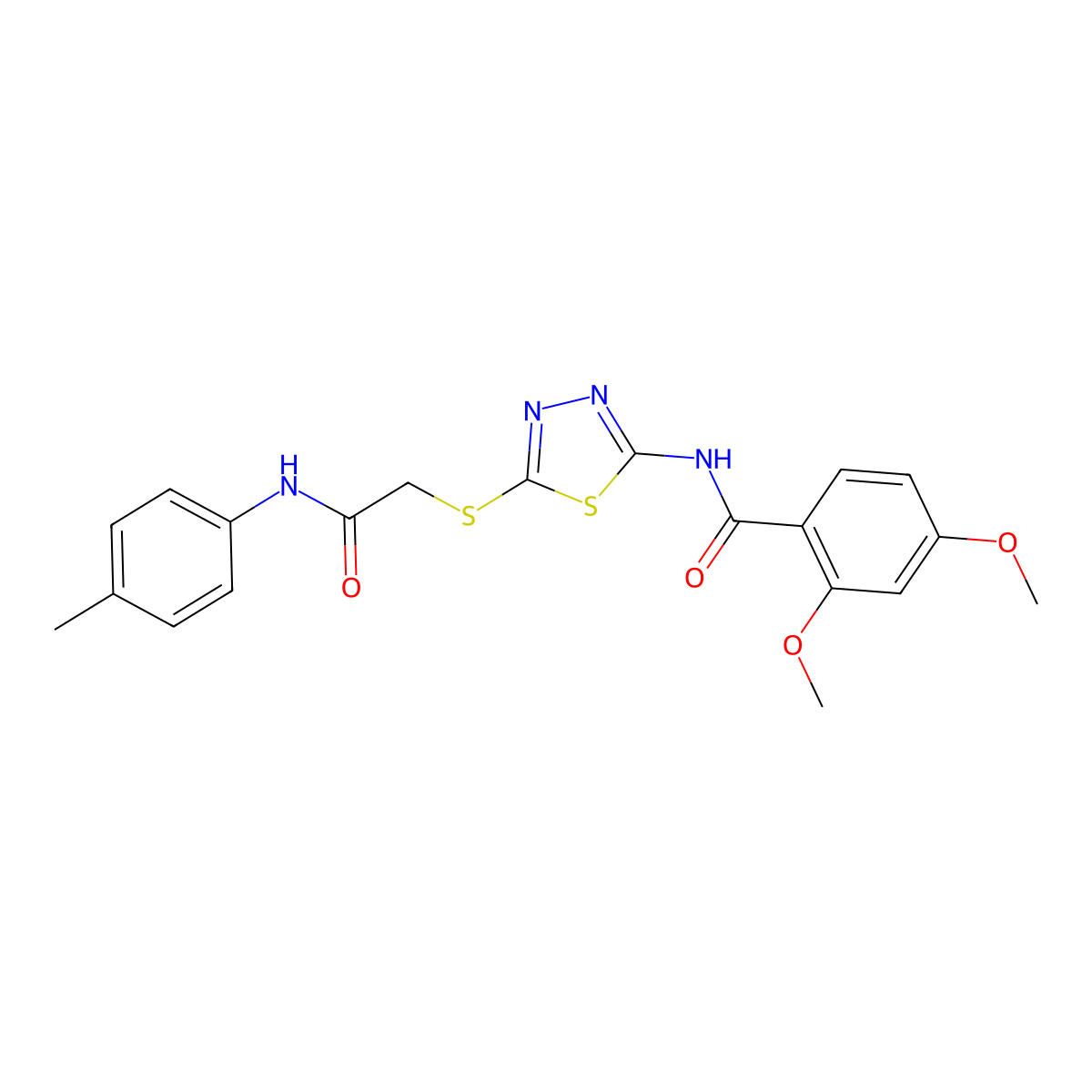 2,4-dimethoxy-N-(5-((2-oxo-2-(p-tolylamino)ethyl)thio)-1,3,4-thiadiazol-2-yl)benzamide molecular structure, CAS 392291-75-7