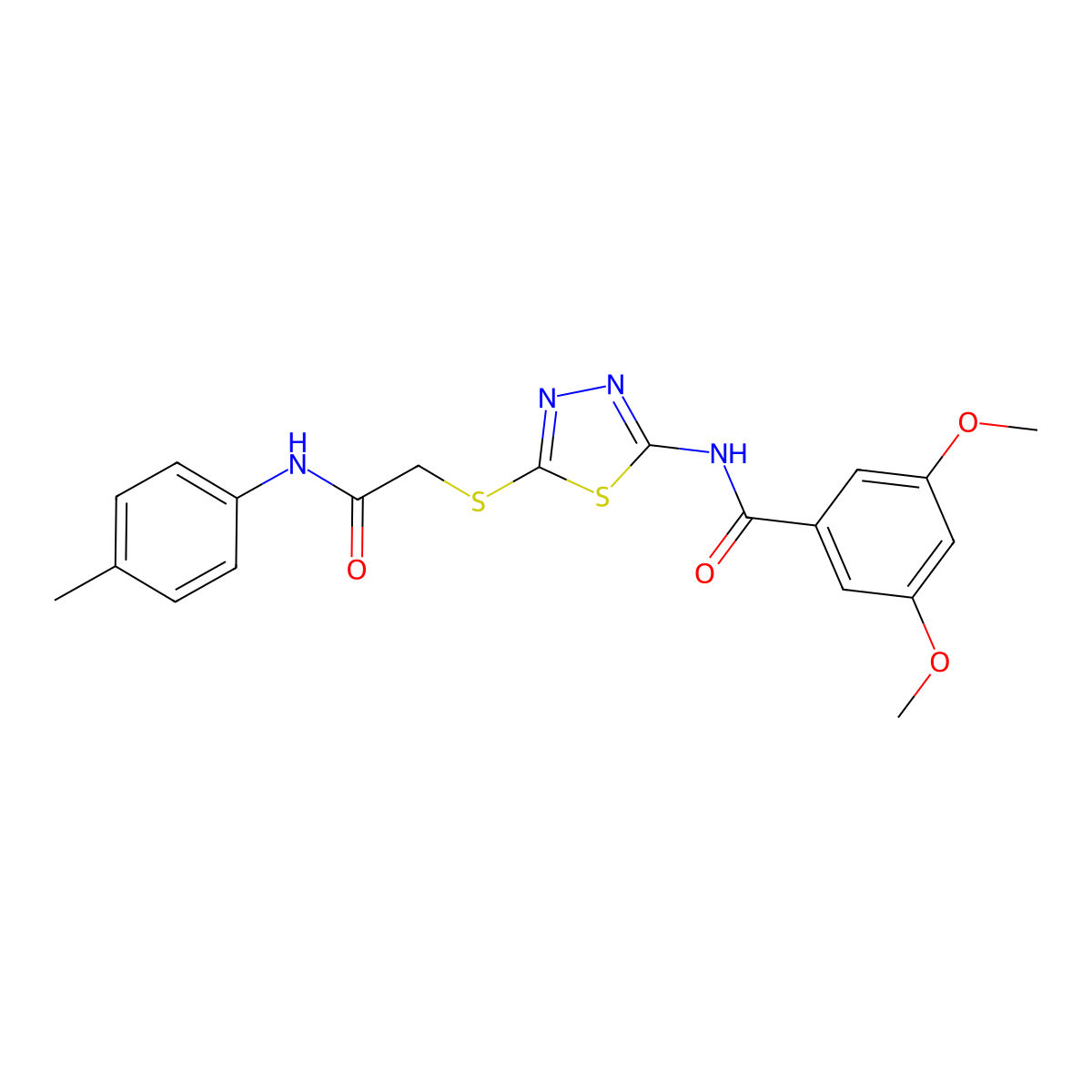 3,5-dimethoxy-N-(5-((2-oxo-2-(p-tolylamino)ethyl)thio)-1,3,4-thiadiazol-2-yl)benzamide molecular structure, CAS 392291-76-8