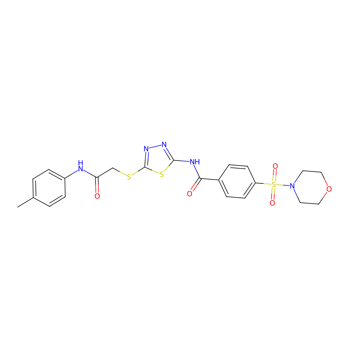 N-[5-[2-(4-methylanilino)-2-oxoethyl]sulfanyl-1,3,4-thiadiazol-2-yl]-4-morpholin-4-ylsulfonylbenzamide molecular structure, CAS 392291-83-7