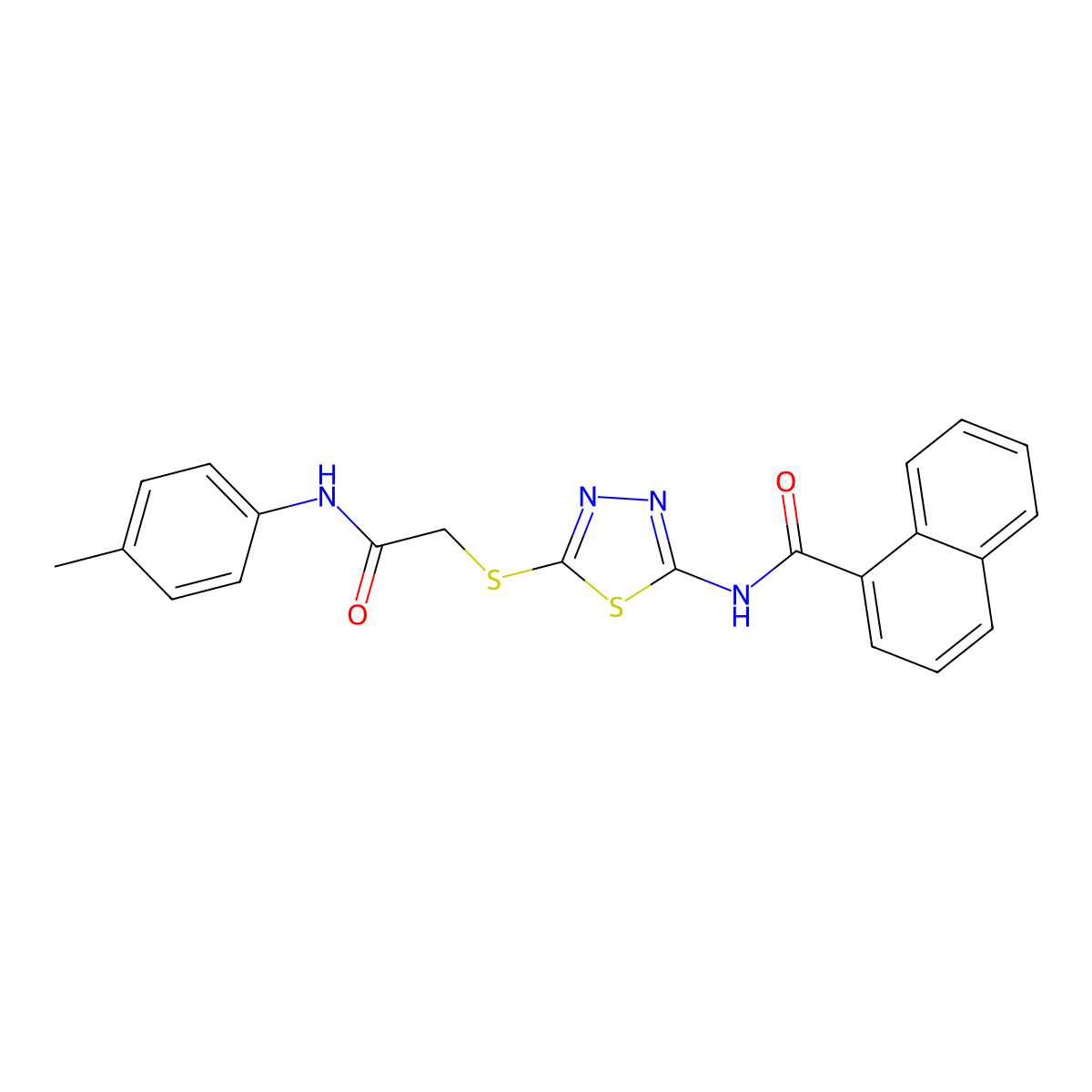 N-(5-((2-oxo-2-(p-tolylamino)ethyl)thio)-1,3,4-thiadiazol-2-yl)-1-naphthamide molecular structure, CAS 392291-85-9