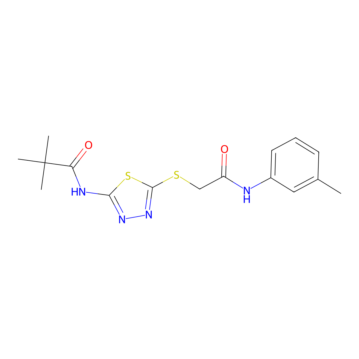 N-(5-((2-oxo-2-(m-tolylamino)ethyl)thio)-1,3,4-thiadiazol-2-yl)pivalamide molecular structure, CAS 392291-89-3