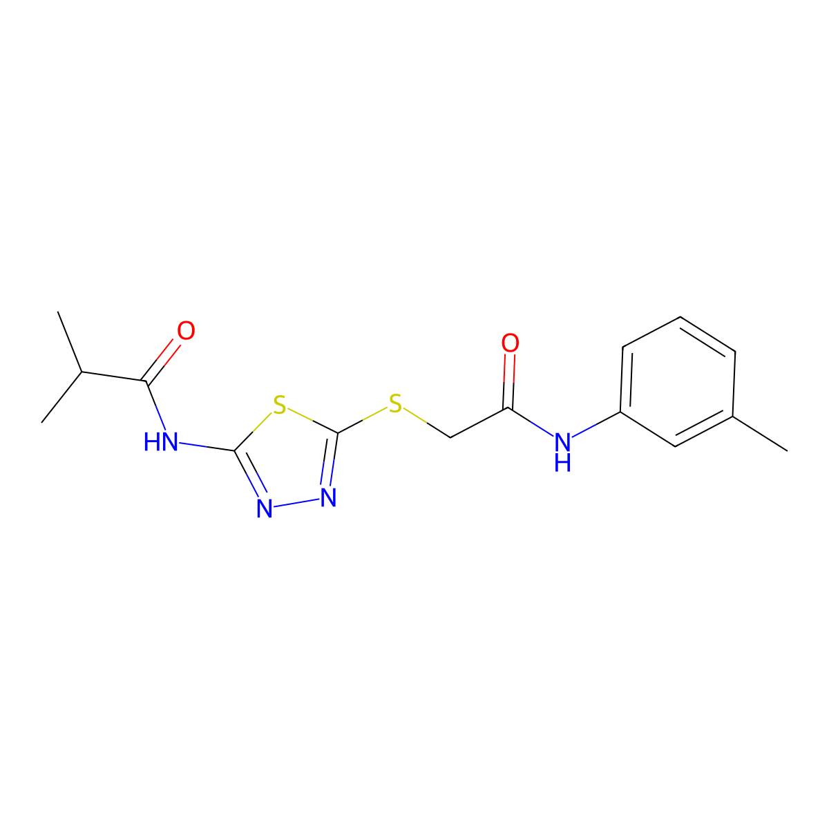 N-(5-((2-oxo-2-(m-tolylamino)ethyl)thio)-1,3,4-thiadiazol-2-yl)isobutyramide molecular structure, CAS 392291-90-6