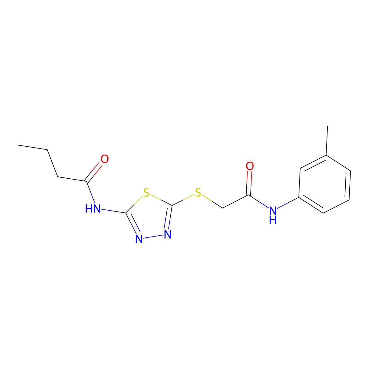 N-(5-((2-oxo-2-(m-tolylamino)ethyl)thio)-1,3,4-thiadiazol-2-yl)butyramide molecular structure, CAS 392291-91-7