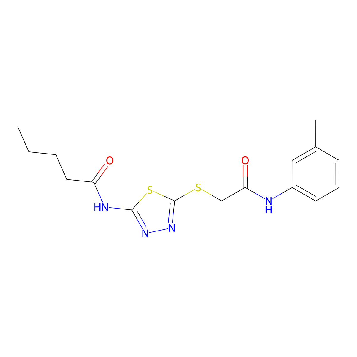 N-(5-((2-oxo-2-(m-tolylamino)ethyl)thio)-1,3,4-thiadiazol-2-yl)pentanamide molecular structure, CAS 392291-92-8