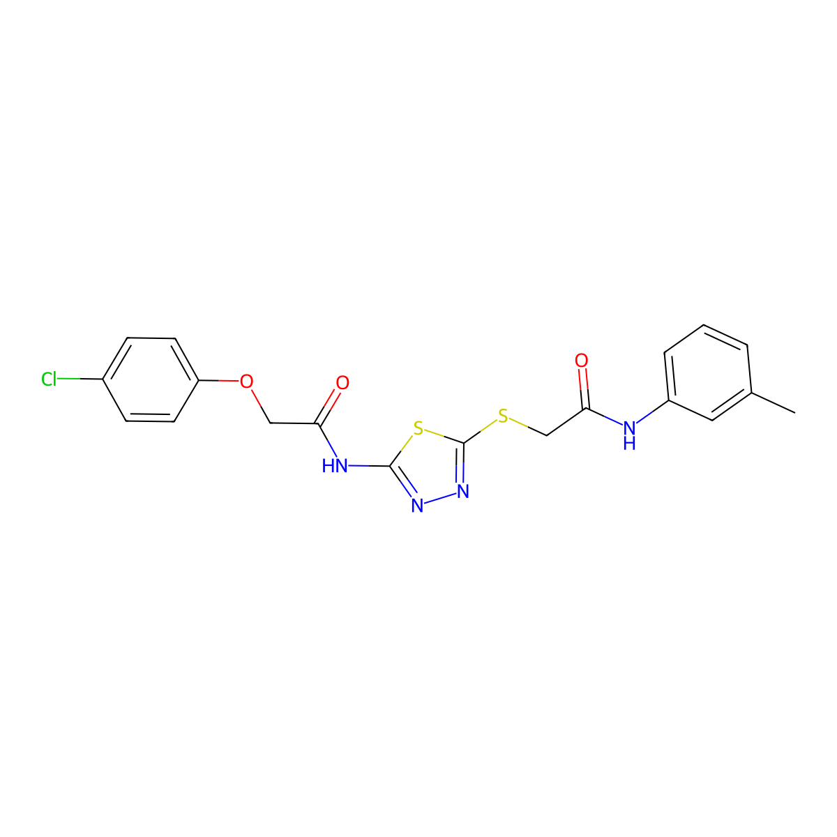 2-(4-chlorophenoxy)-N-(5-((2-oxo-2-(m-tolylamino)ethyl)thio)-1,3,4-thiadiazol-2-yl)acetamide molecular structure, CAS 392291-95-1