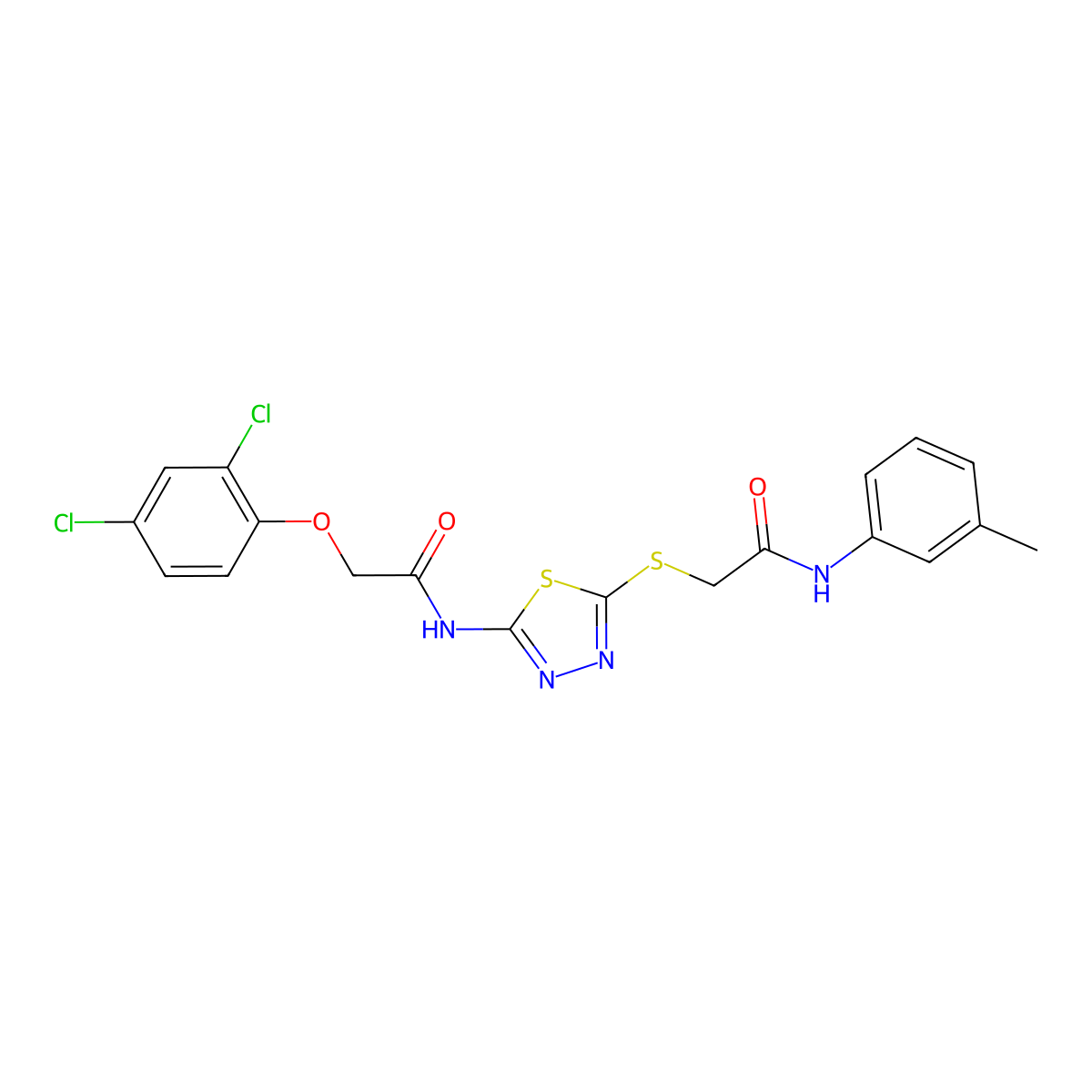 2-(2,4-dichlorophenoxy)-N-(5-((2-oxo-2-(m-tolylamino)ethyl)thio)-1,3,4-thiadiazol-2-yl)acetamide molecular structure, CAS 392291-96-2
